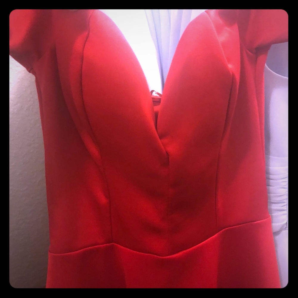 Red off shoulder dress